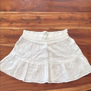 Abercrombie & Fitch Cream Skater Mini Skirt with Smocked Tiered Design